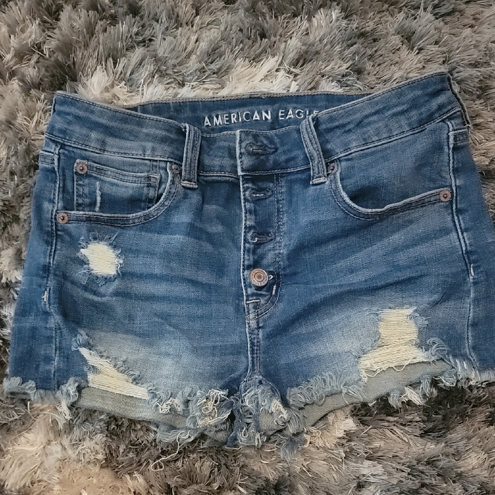 American Eagle Outfitters Blue Distressed Jean Shorts